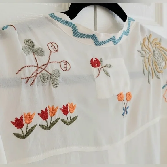 Johnny Was BIYA Top, Size XS, White Tunic, 100% Silk, Embroidered - Picture 9 of 13